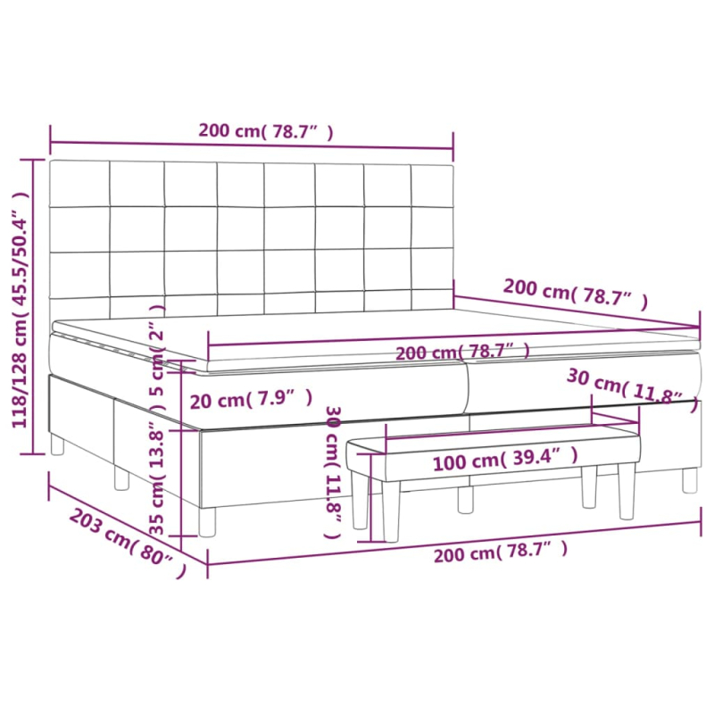 Boxspringbett mit Matratze Dunkelbraun 200x200 cm Stoff