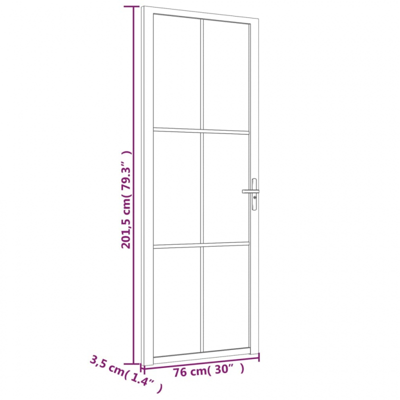 Innentür 76x201,5 cm Schwarz ESG-Glas und Aluminium