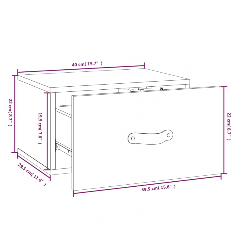 Wand-Nachttische 2 Stk. Grau 40x29,5x22 cm