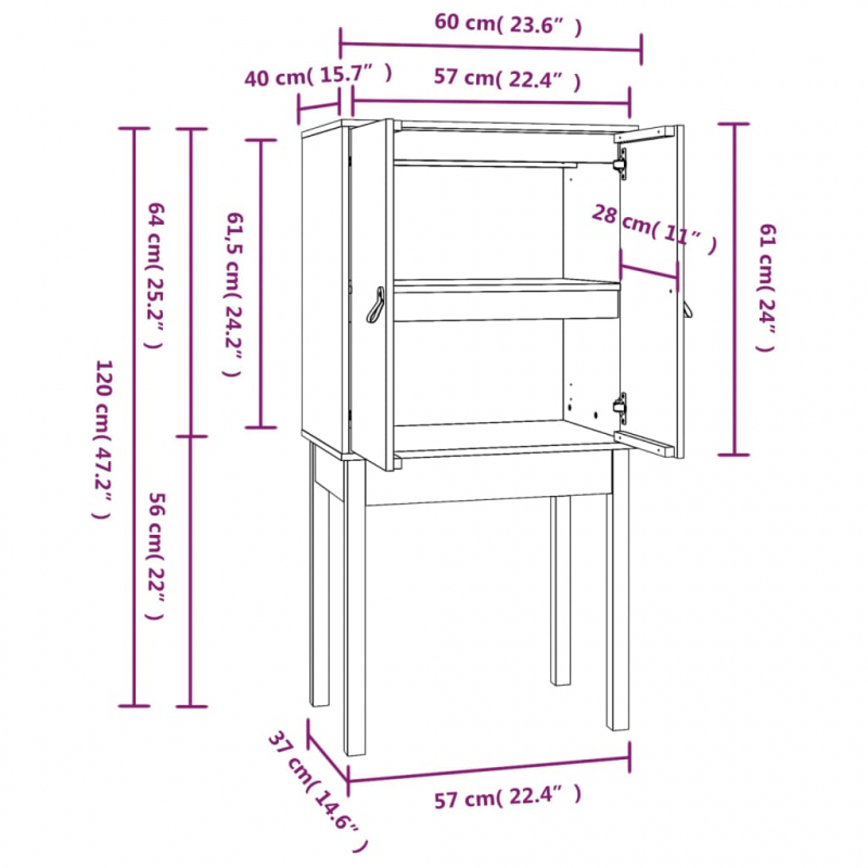 Highboard Honigbraun 60x40x120 cm Massivholz Kiefer