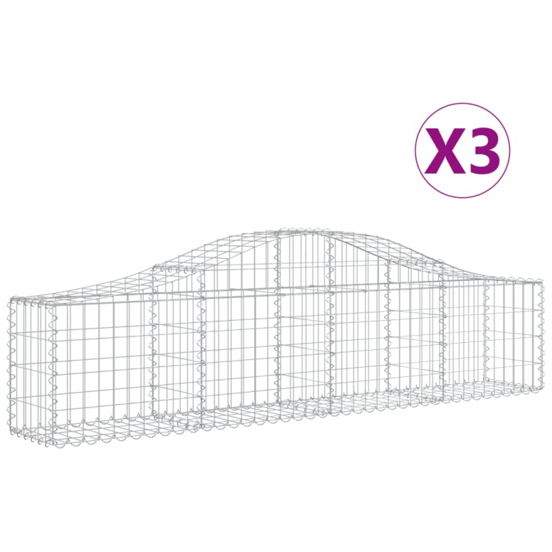 Gabionen mit Hochbogen 3 Stk. 200x30x40/60 cm Verzinktes Eisen