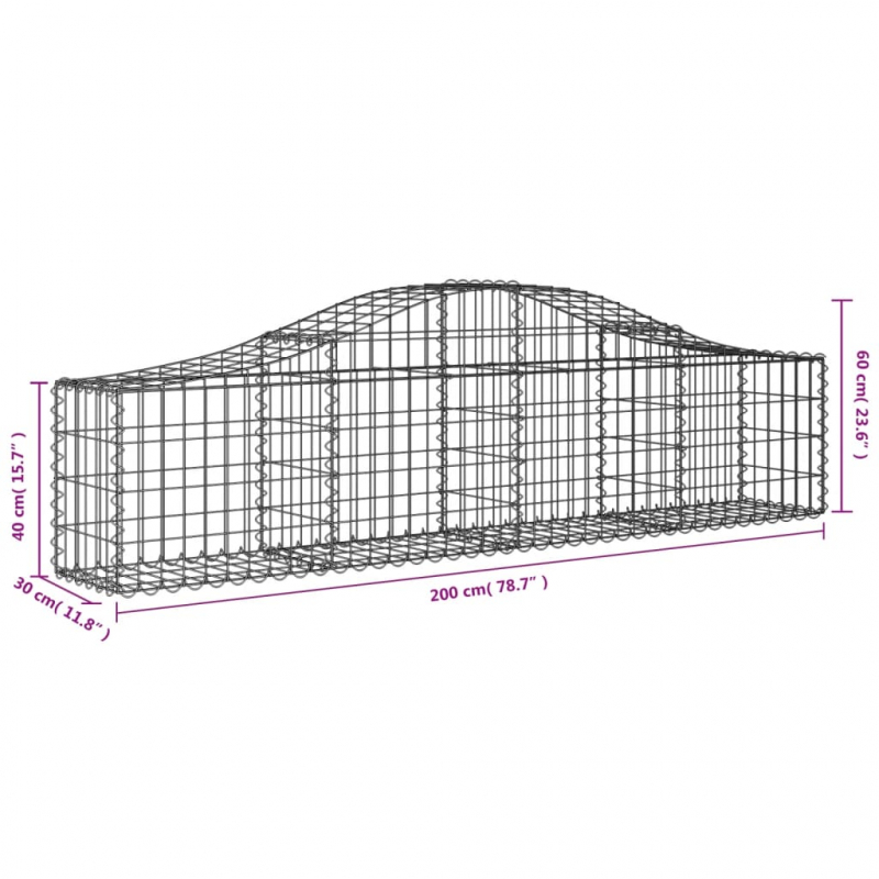 Gabionen mit Hochbogen 3 Stk. 200x30x40/60 cm Verzinktes Eisen