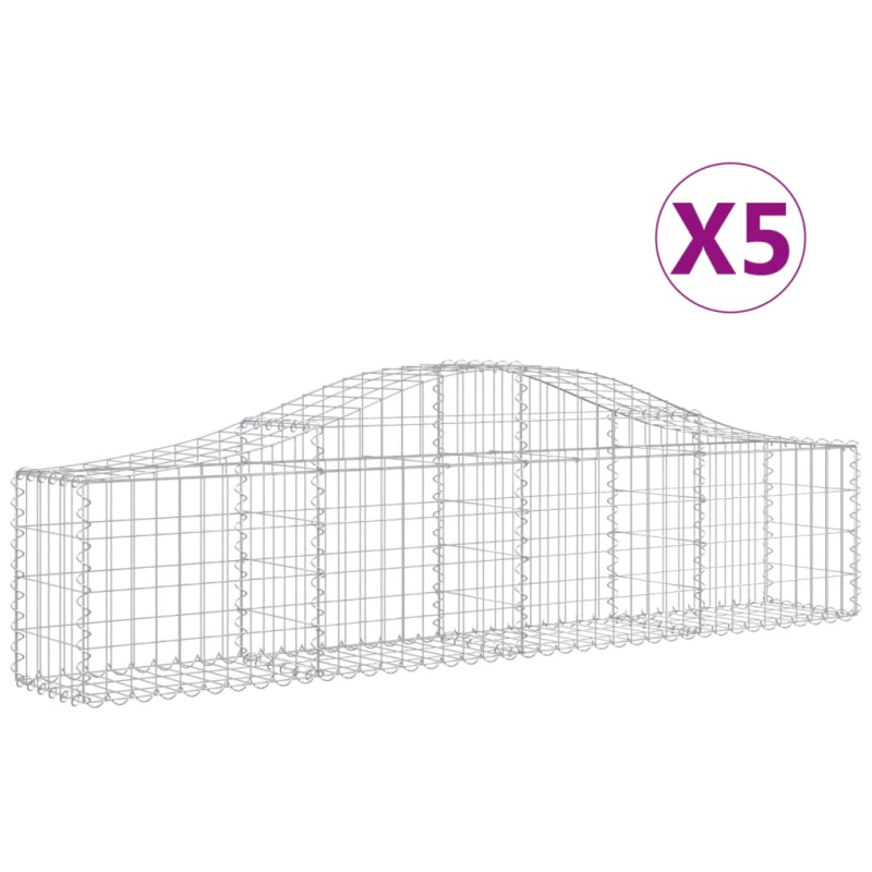 Gabionen mit Hochbogen 5 Stk. 200x30x40/60 cm Verzinktes Eisen