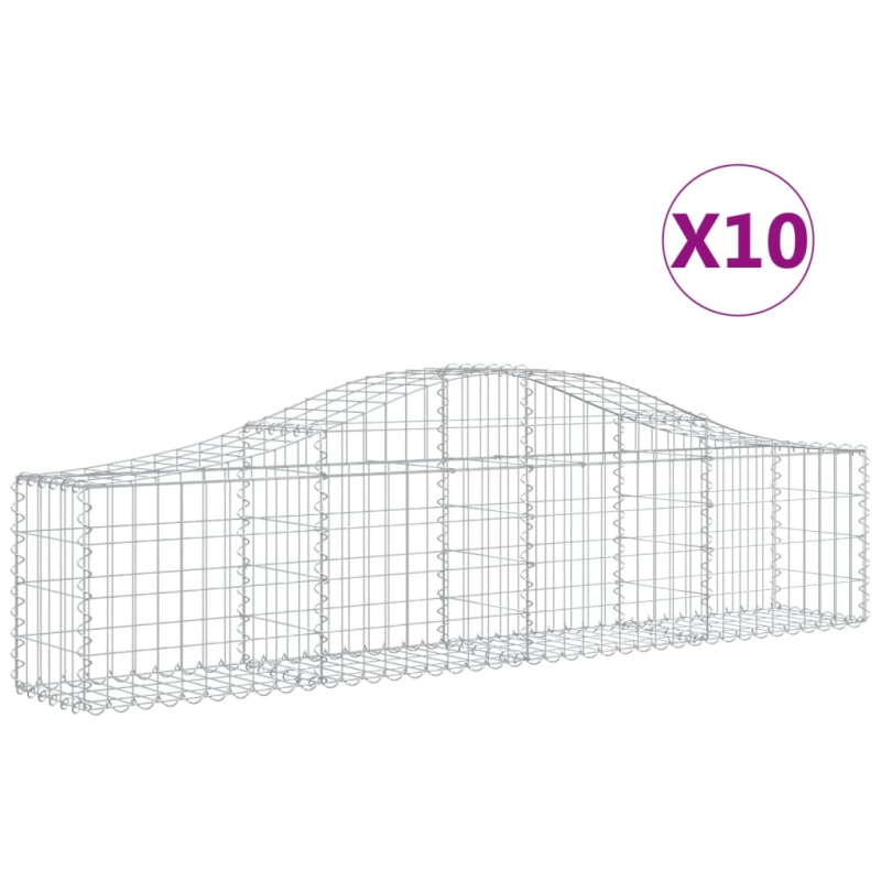 Gabionen mit Hochbogen 10 Stk. 200x30x40/60 cm Verzinktes Eisen