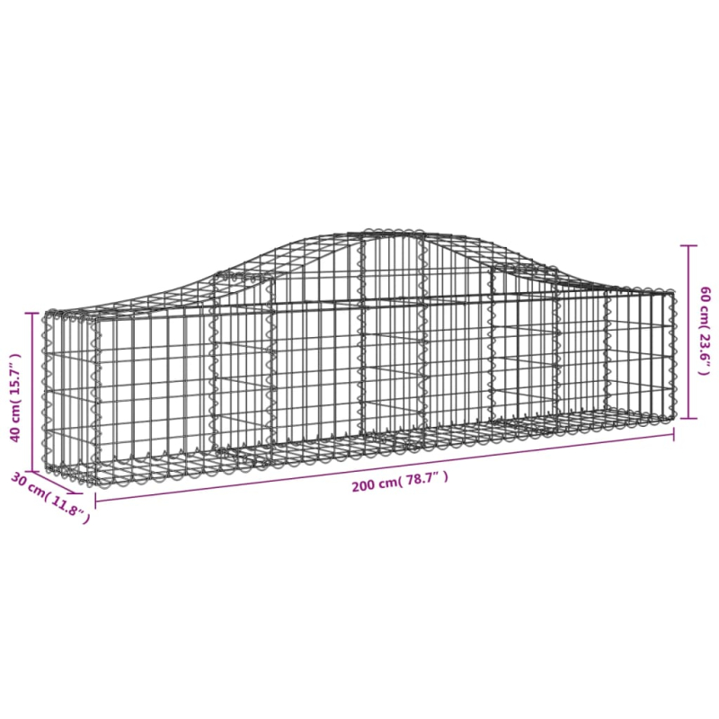 Gabionen mit Hochbogen 12 Stk. 200x30x40/60 cm Verzinktes Eisen