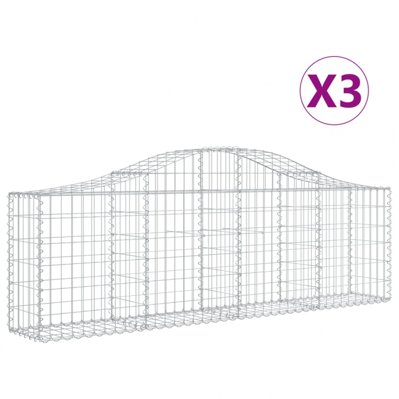 Gabionen mit Hochbogen 3 Stk. 200x30x60/80 cm Verzinktes Eisen