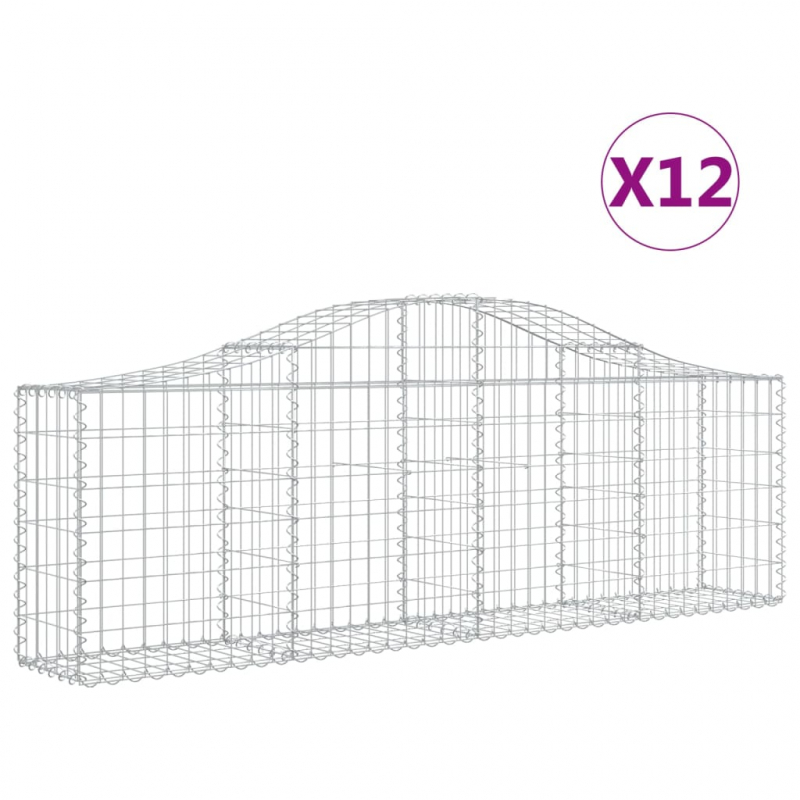 Gabionen mit Hochbogen 12 Stk. 200x30x60/80 cm Verzinktes Eisen