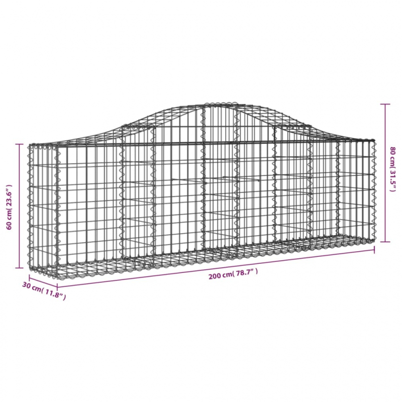 Gabionen mit Hochbogen 12 Stk. 200x30x60/80 cm Verzinktes Eisen