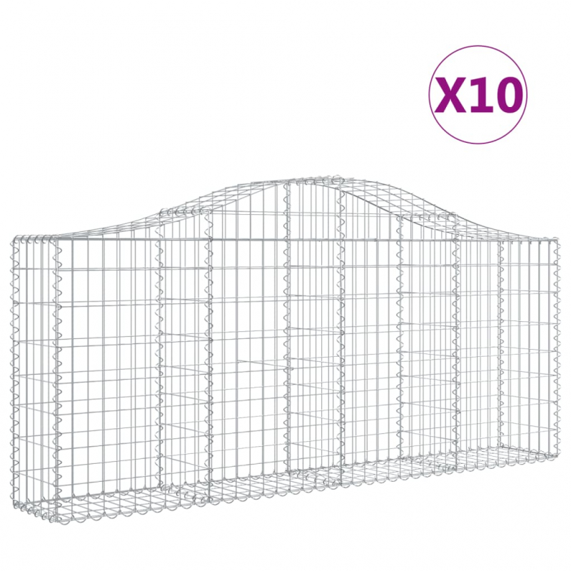 Gabionen mit Hochbogen 10 Stk. 200x30x80/100cm Verzinktes Eisen
