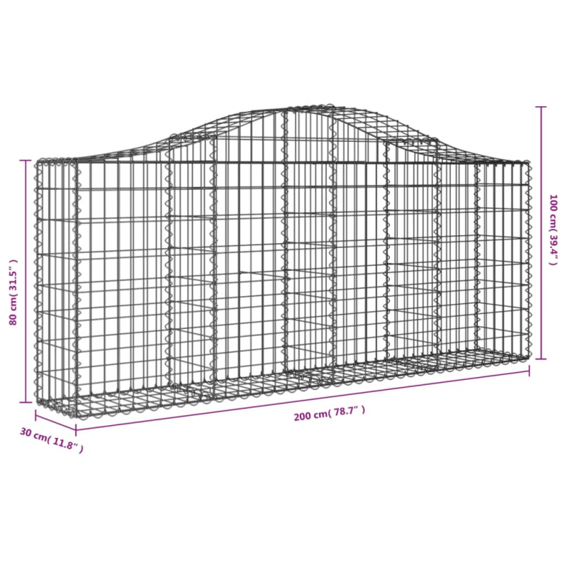 Gabionen mit Hochbogen 11 Stk. 200x30x80/100cm Verzinktes Eisen