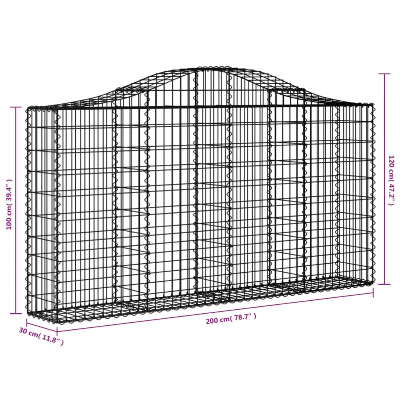 Gabionen mit Hochbogen 10Stk. 200x30x100/120cm Verzinktes Eisen