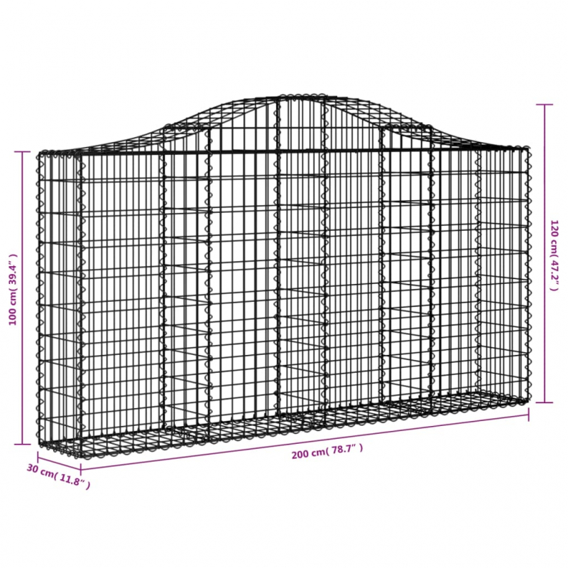 Gabionen mit Hochbogen 15Stk. 200x30x100/120cm Verzinktes Eisen