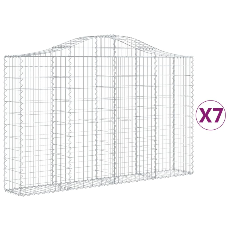 Gabionen mit Hochbogen 7 Stk. 200x30x120/140cm Verzinktes Eisen