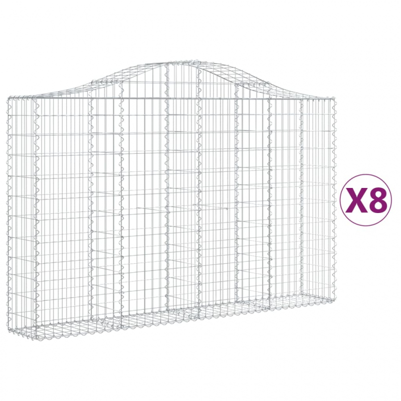Gabionen mit Hochbogen 8 Stk. 200x30x120/140cm Verzinktes Eisen