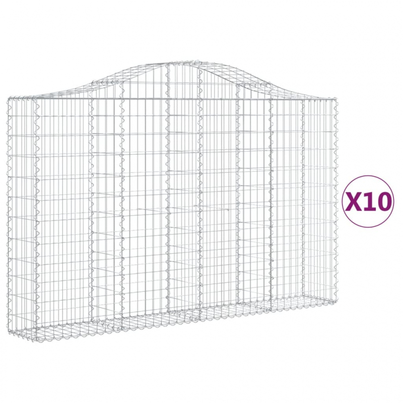 Gabionen mit Hochbogen 10Stk. 200x30x120/140cm Verzinktes Eisen