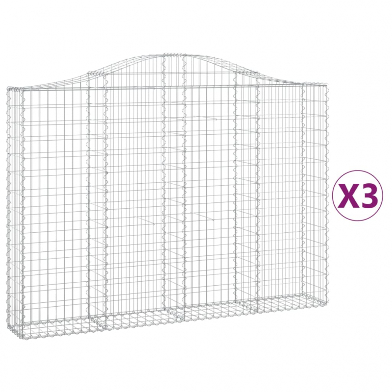 Gabionen mit Hochbogen 3 Stk. 200x30x140/160cm Verzinktes Eisen