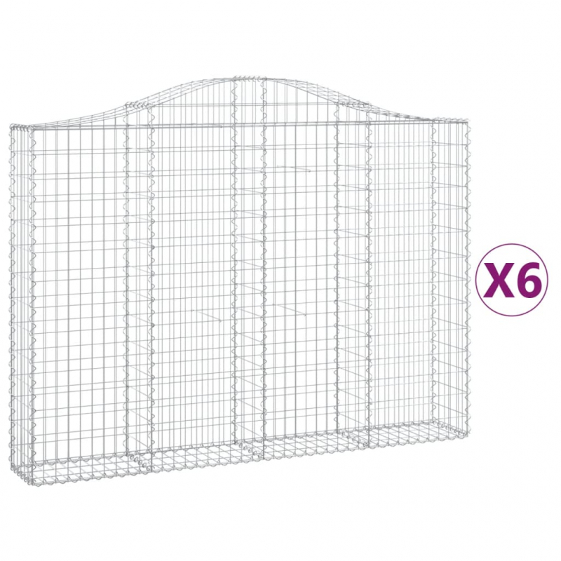Gabionen mit Hochbogen 6 Stk. 200x30x140/160cm Verzinktes Eisen