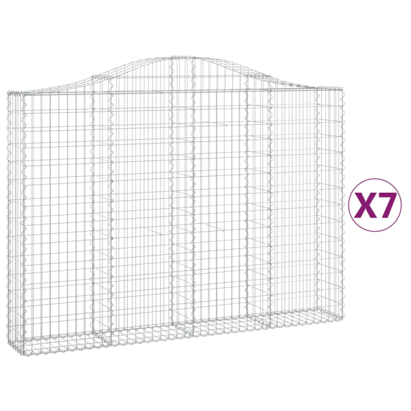 Gabionen mit Hochbogen 7 Stk. 200x30x140/160cm Verzinktes Eisen