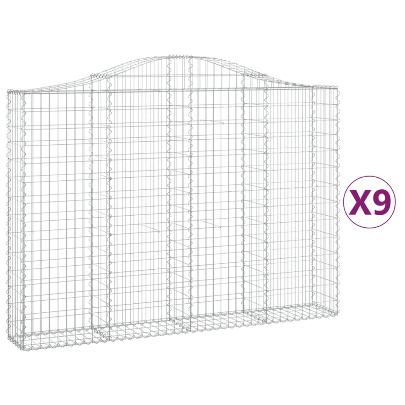 Gabionen mit Hochbogen 9 Stk. 200x30x140/160cm Verzinktes Eisen