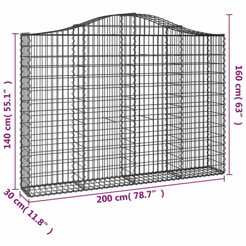 Gabionen mit Hochbogen 9 Stk. 200x30x140/160cm Verzinktes Eisen