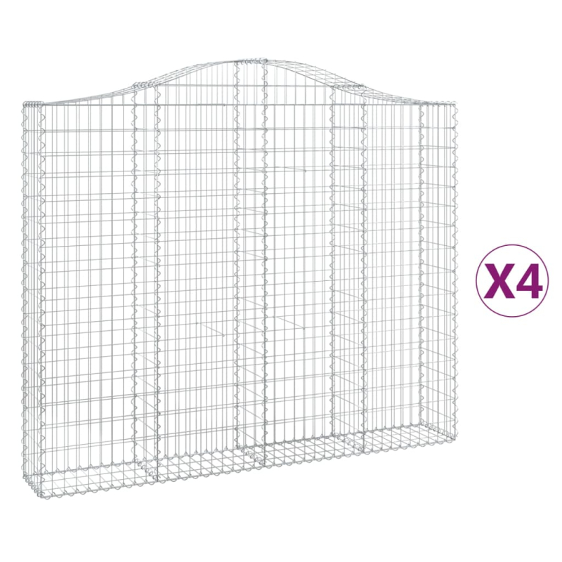 Gabionen mit Hochbogen 4 Stk. 200x30x160/180cm Verzinktes Eisen