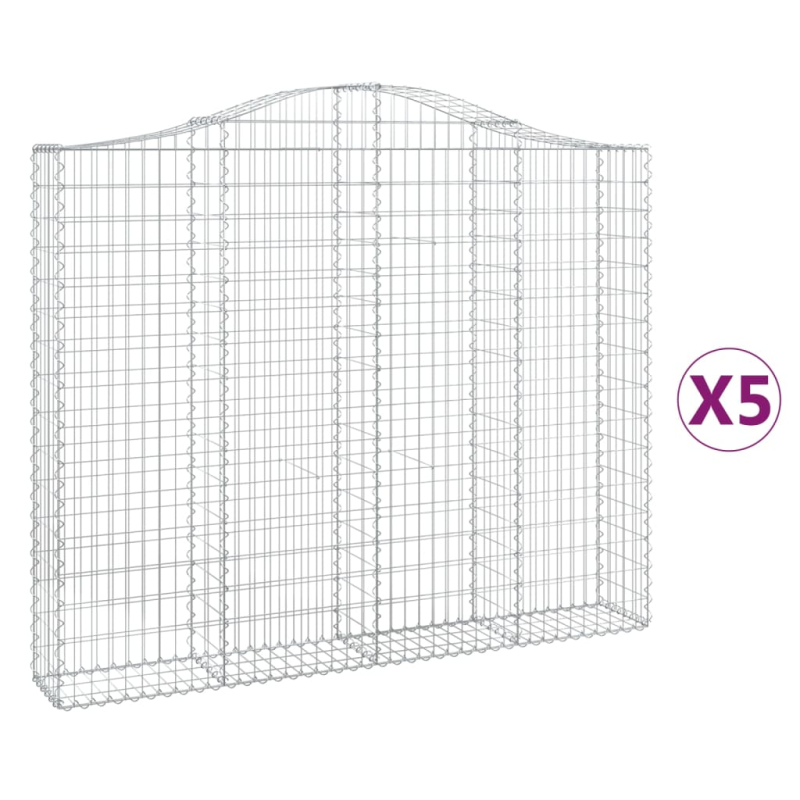 Gabionen mit Hochbogen 5 Stk. 200x30x160/180cm Verzinktes Eisen