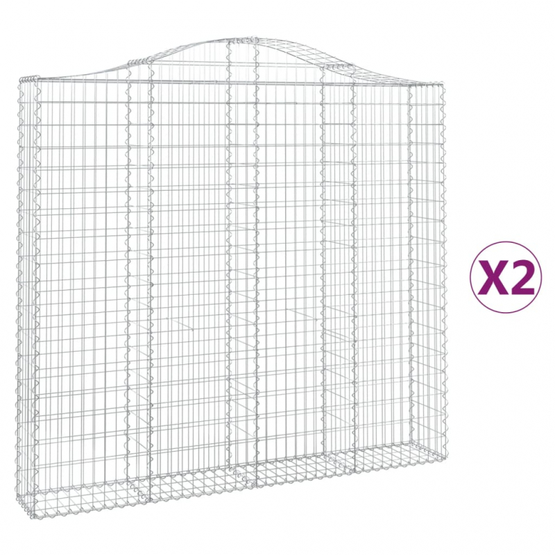 Gabionen mit Hochbogen 2 Stk. 200x30x180/200cm Verzinktes Eisen