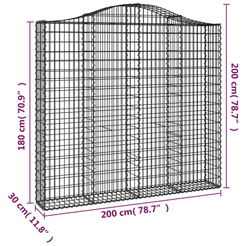 Gabionen mit Hochbogen 2 Stk. 200x30x180/200cm Verzinktes Eisen