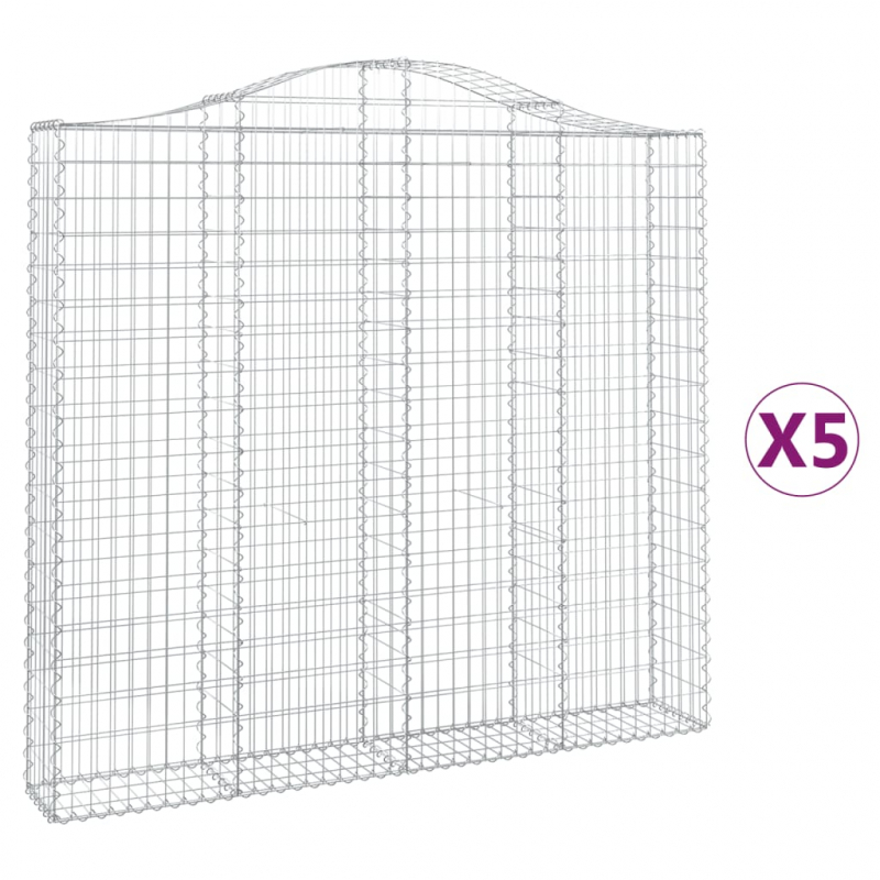 Gabionen mit Hochbogen 5 Stk. 200x30x180/200cm Verzinktes Eisen