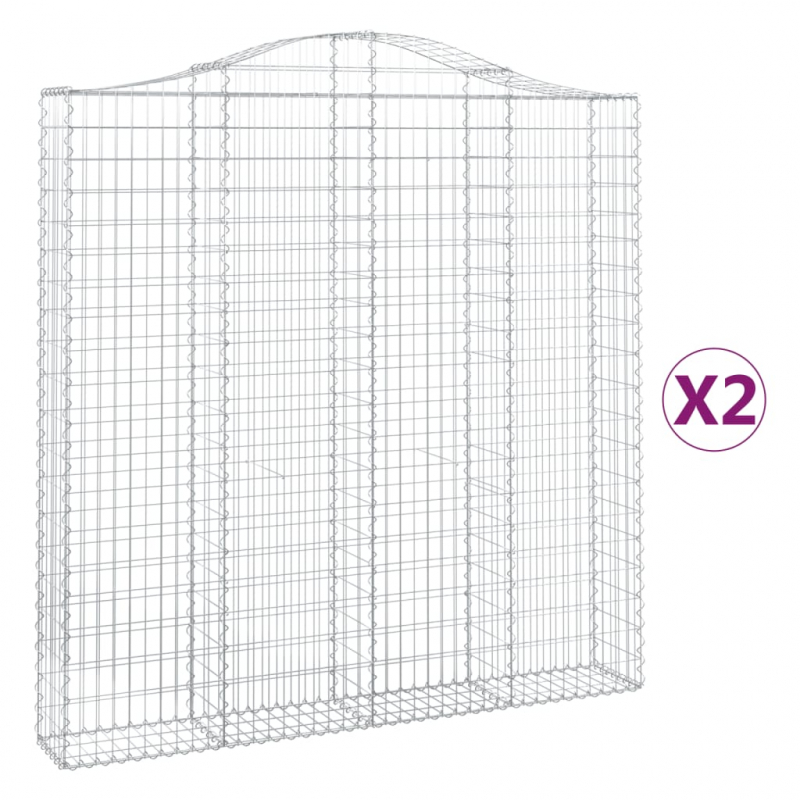 Gabionen mit Hochbogen 2 Stk. 200x30x200/220cm Verzinktes Eisen