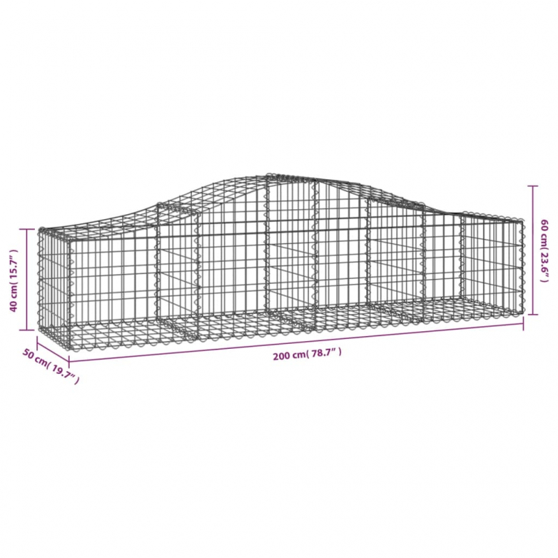 Gabionen mit Hochbogen 15 Stk. 200x50x40/60 cm Verzinktes Eisen