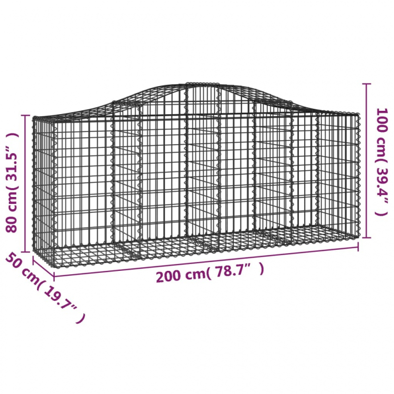 Gabionen mit Hochbogen 4 Stk. 200x50x80/100 cm Verzinktes Eisen