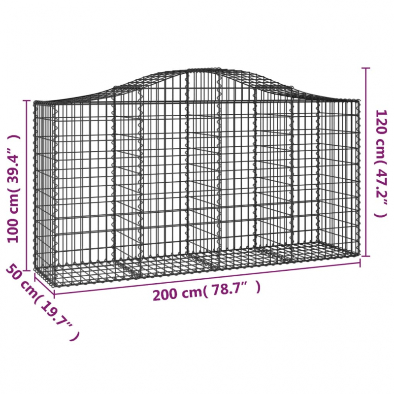 Gabionen mit Hochbogen 8 Stk. 200x50x100/120cm Verzinktes Eisen