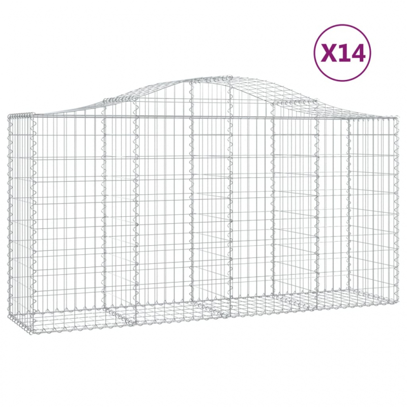 Gabionen mit Hochbogen 14 Stk 200x50x100/120cm Verzinktes Eisen