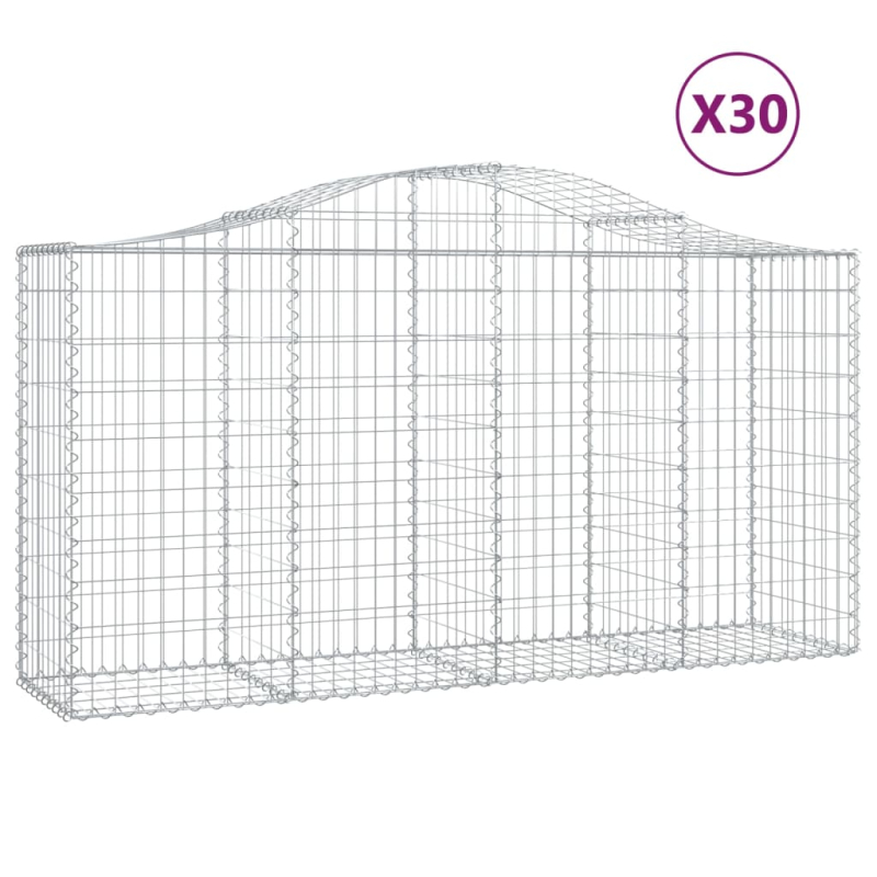 Gabionen mit Hochbogen 30 Stk 200x50x100/120cm Verzinktes Eisen