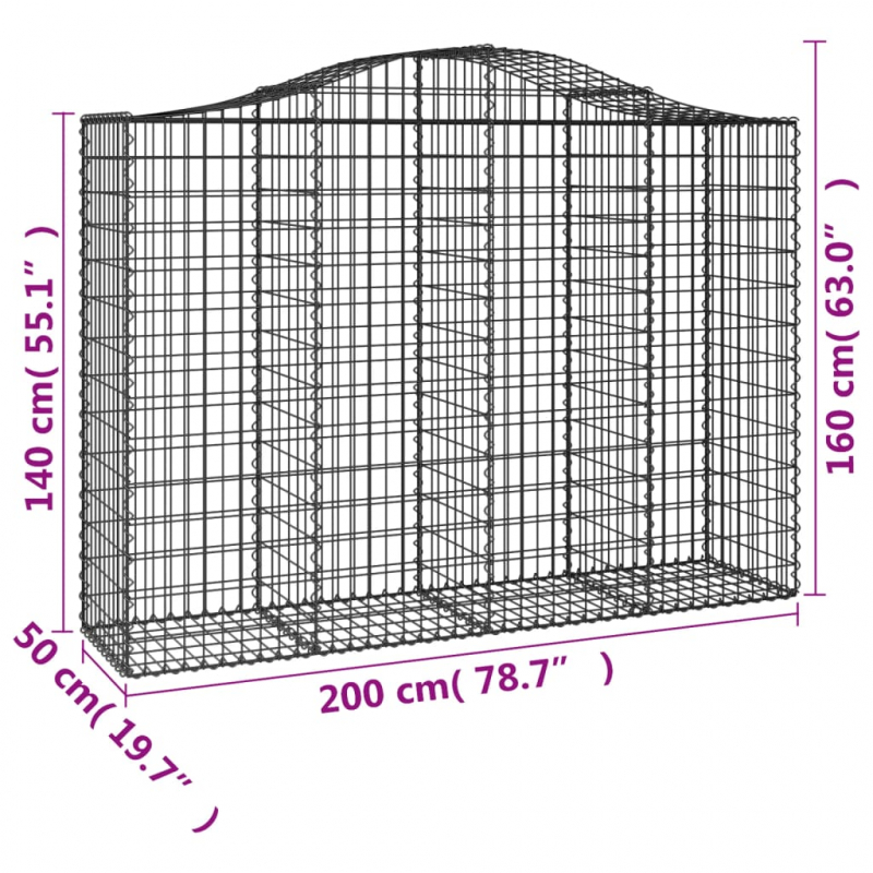 Gabionen mit Hochbogen 2 Stk. 200x50x140/160cm Verzinktes Eisen