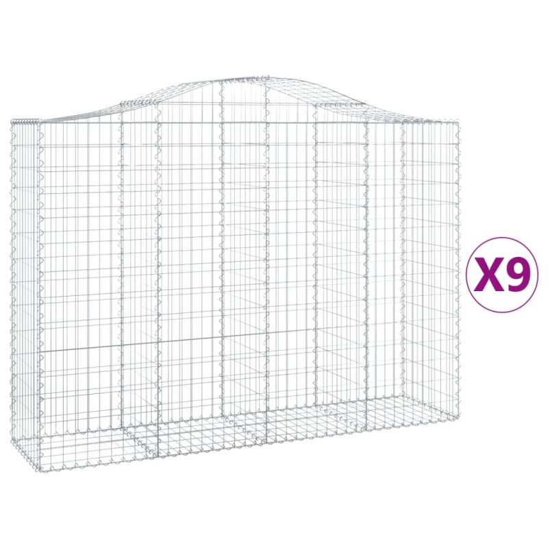 Gabionen mit Hochbogen 9 Stk. 200x50x140/160cm Verzinktes Eisen