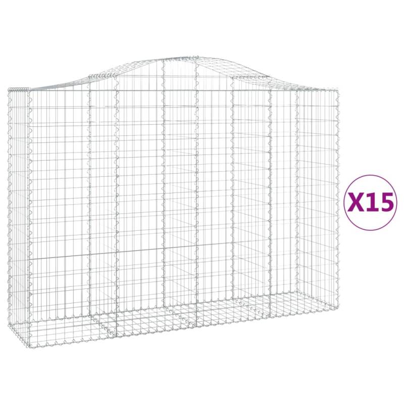 Gabionen mit Hochbogen 15Stk. 200x50x140/160cm Verzinktes Eisen