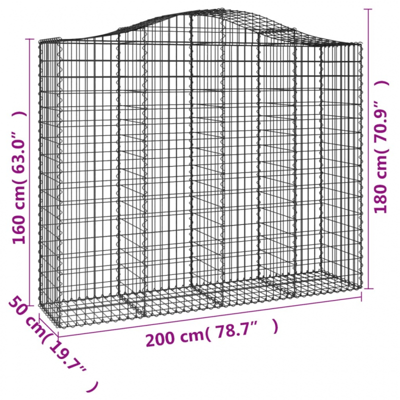 Gabionen mit Hochbogen 2 Stk. 200x50x160/180cm Verzinktes Eisen