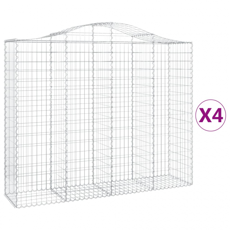 Gabionen mit Hochbogen 4 Stk. 200x50x160/180cm Verzinktes Eisen