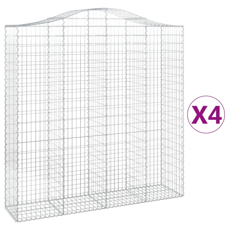 Gabionen mit Hochbogen 4 Stk. 200x50x200/220cm Verzinktes Eisen
