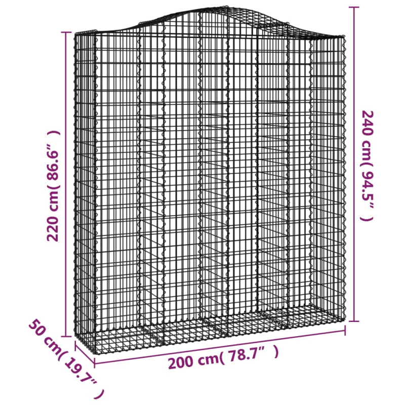 Gabionen mit Hochbogen 3 Stk. 200x50x220/240cm Verzinktes Eisen