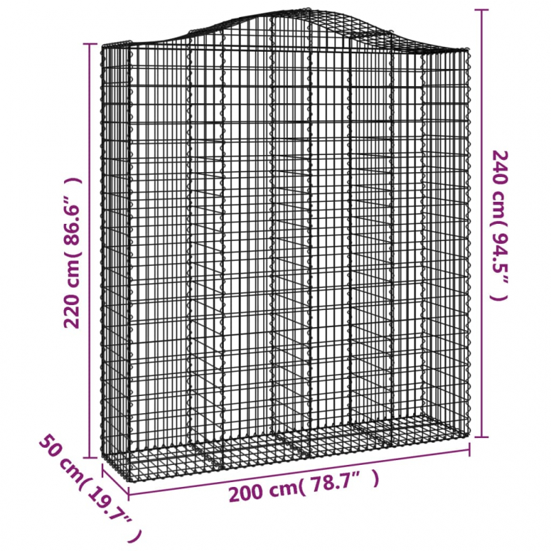 Gabionen mit Hochbogen 4 Stk. 200x50x220/240cm Verzinktes Eisen
