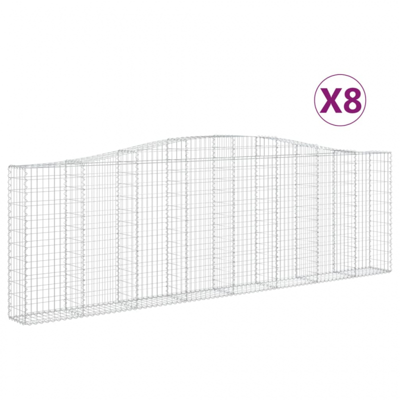 Gabionen mit Hochbogen 8 Stk. 400x30x120/140cm Verzinktes Eisen