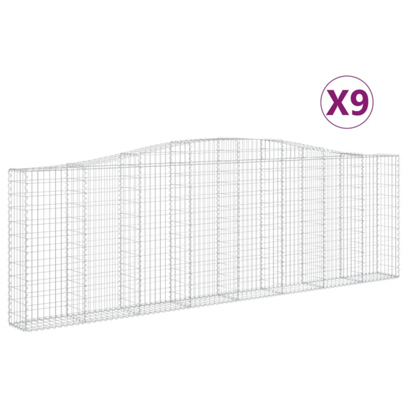 Gabionen mit Hochbogen 9 Stk. 400x30x120/140cm Verzinktes Eisen