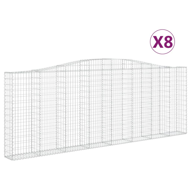 Gabionen mit Hochbogen 8 Stk. 400x30x140/160cm Verzinktes Eisen