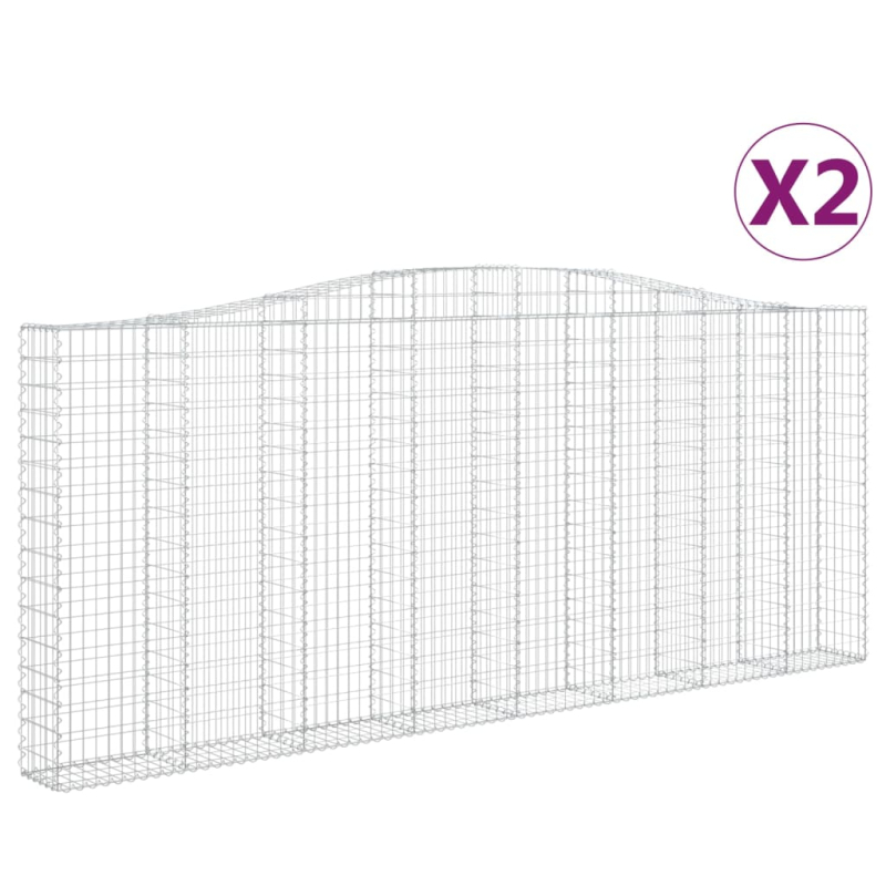 Gabionen mit Hochbogen 2 Stk. 400x30x160/180cm Verzinktes Eisen