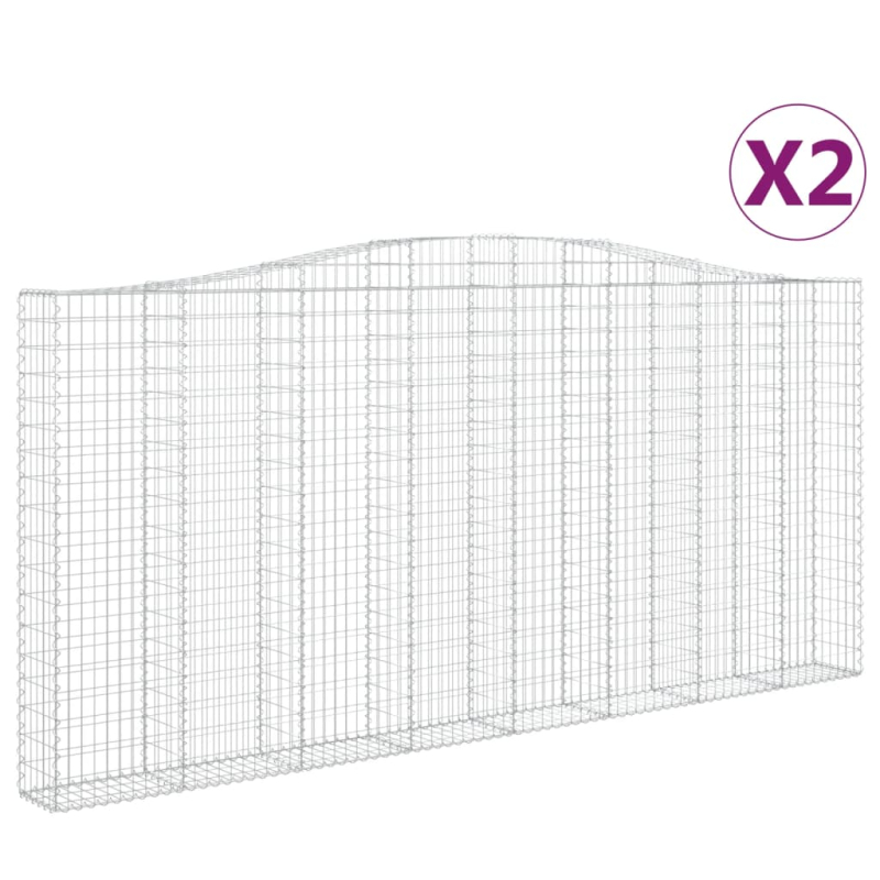 Gabionen mit Hochbogen 2 Stk. 400x30x180/200cm Verzinktes Eisen