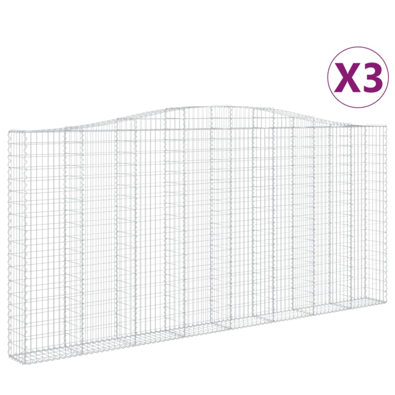 Gabionen mit Hochbogen 3 Stk. 400x30x180/200cm Verzinktes Eisen