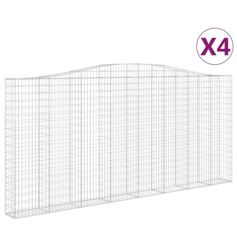 Gabionen mit Hochbogen 4 Stk. 400x30x180/200cm Verzinktes Eisen